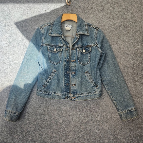 Crop Trucker Jacket Womens XS CALVIN KLEIN Blue VINTAGE Jeans Western Y2K USA